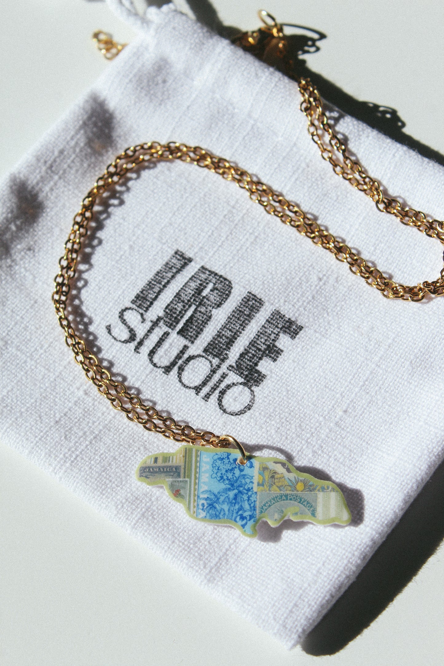 Jamaica Outline Vintage Stamp Necklace