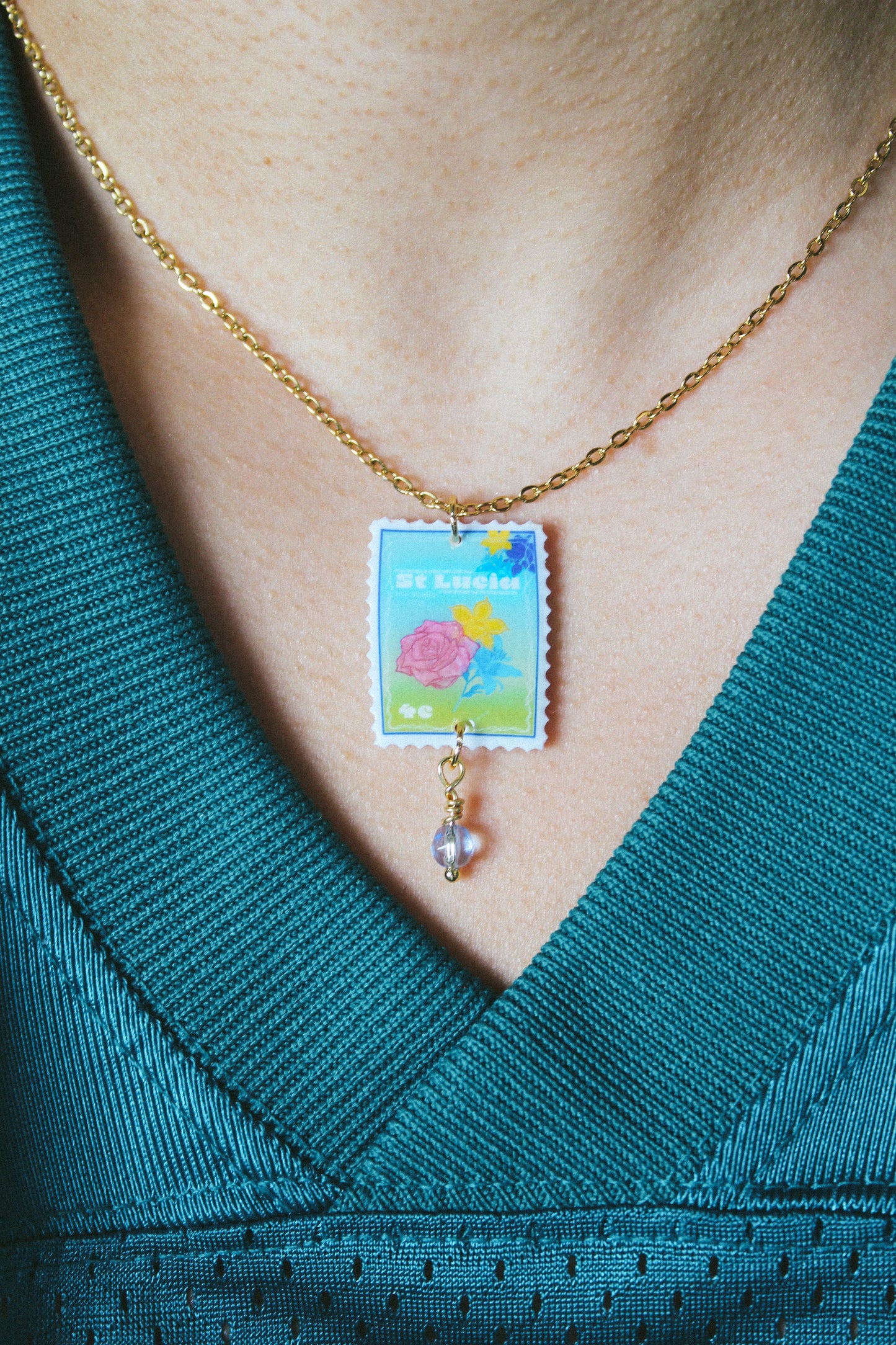 St Lucia Flower Stamp Necklace