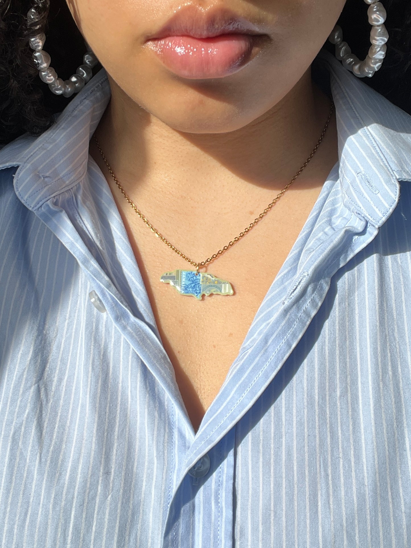 Jamaica Outline Vintage Stamp Necklace