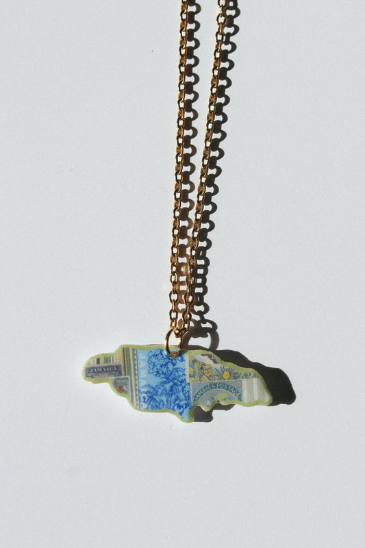 Jamaica Outline Vintage Stamp Necklace