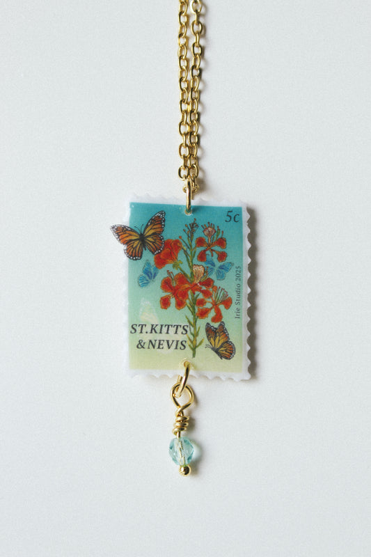 St Kitts & Nevis Butterfly Stamp Necklace