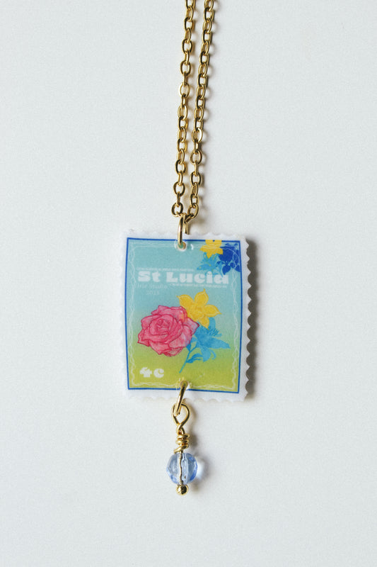 St Lucia Flower Stamp Necklace