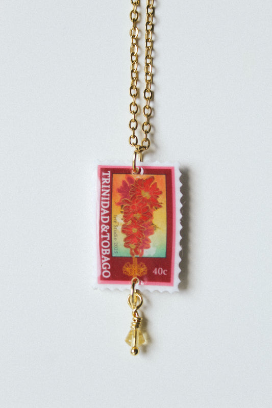 Trinidad & Tobago Flower Stamp Necklace