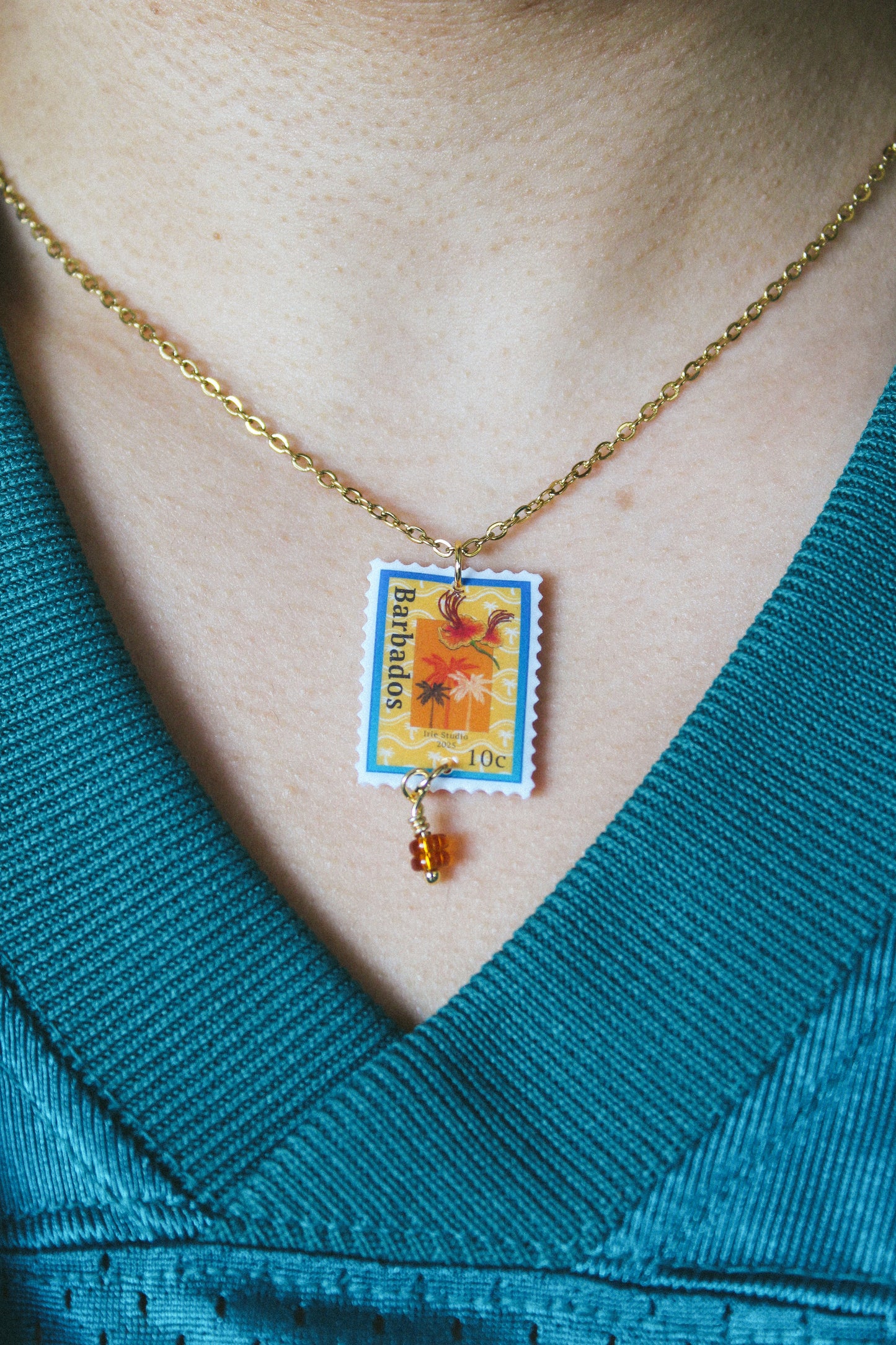Barbados Palm Tree Stamp Necklace