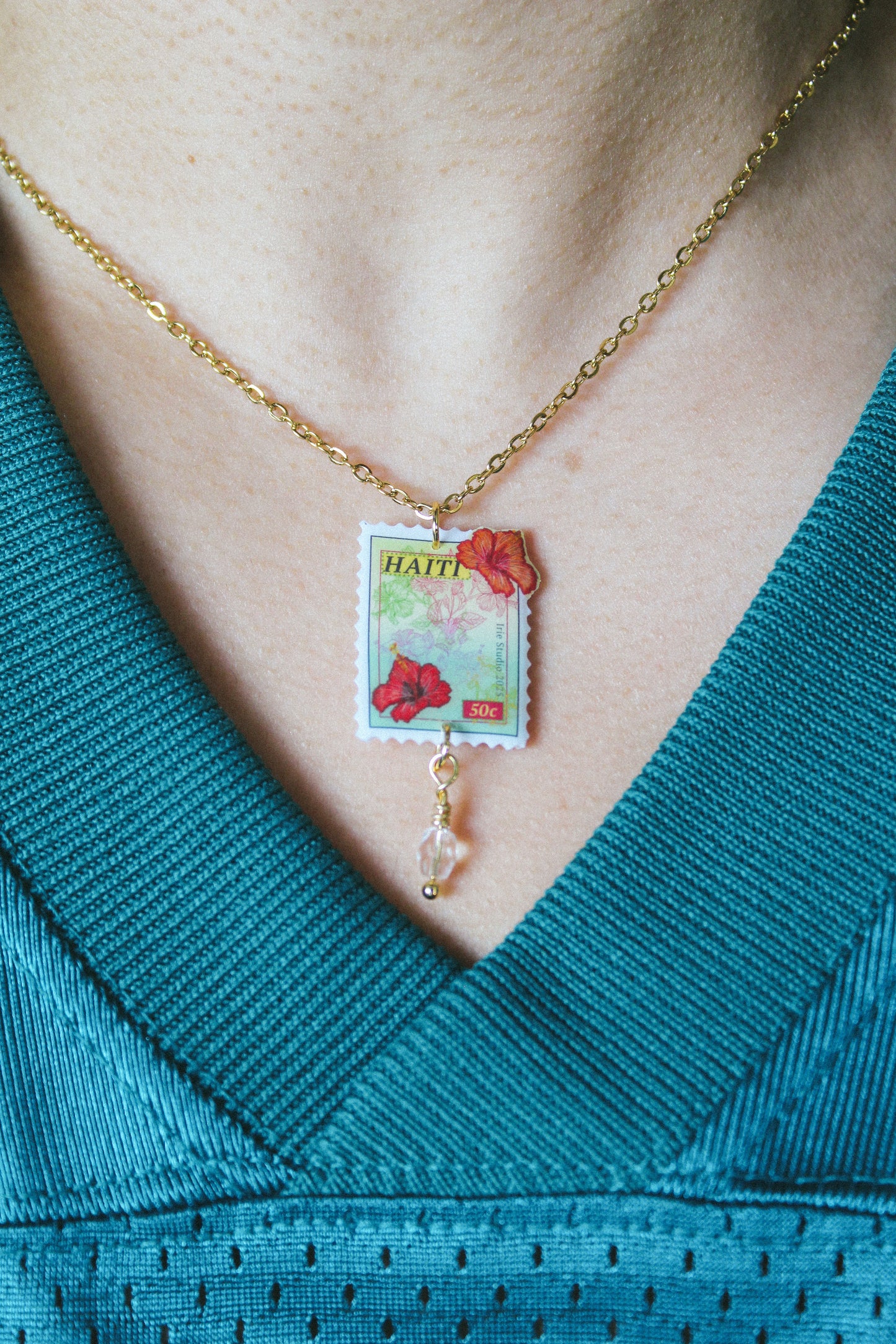 Haiti Flower Stamp Necklace