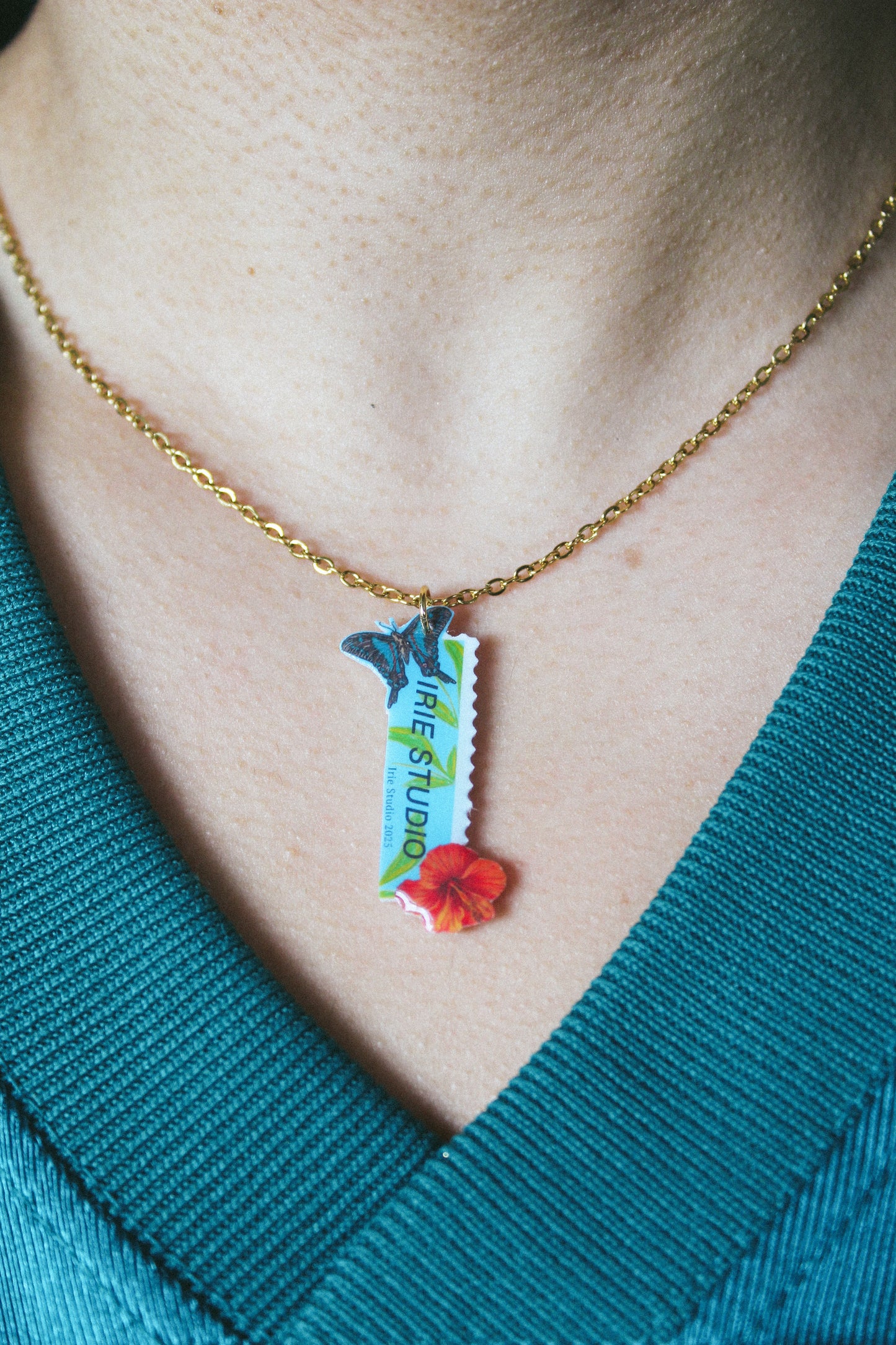 Customisable Butterfly & Hibiscus Stamp Necklace